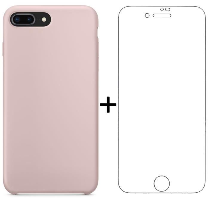 Coque en Silicone pour iPhone 8 Plus Rose + Film Verre trempé pour iPhone 8 Plus - Yuan Yuan