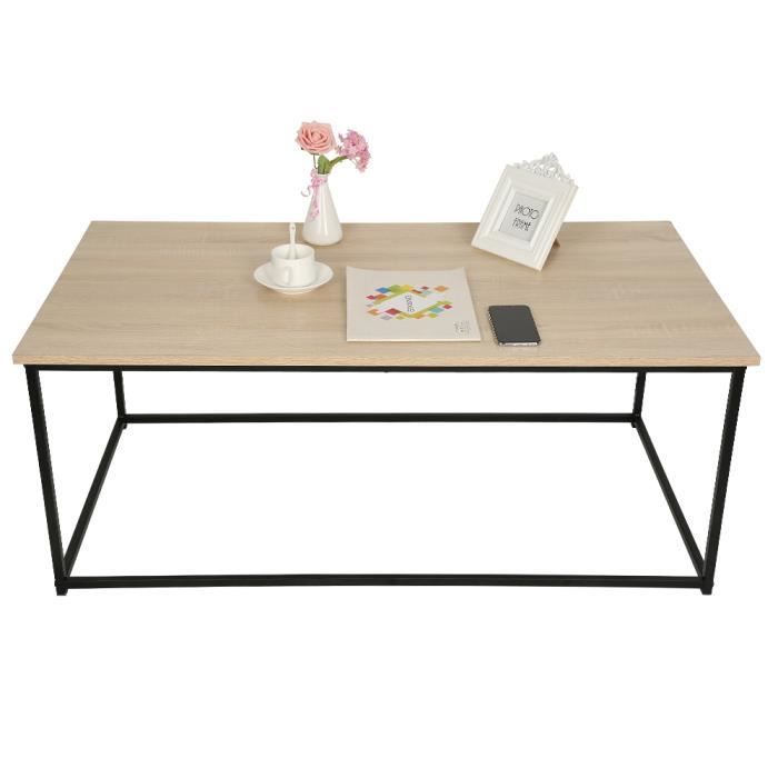 Table basse CASNELY Style Rétro Design Industriel rectangulaire en bois et métal, Chêne et noir