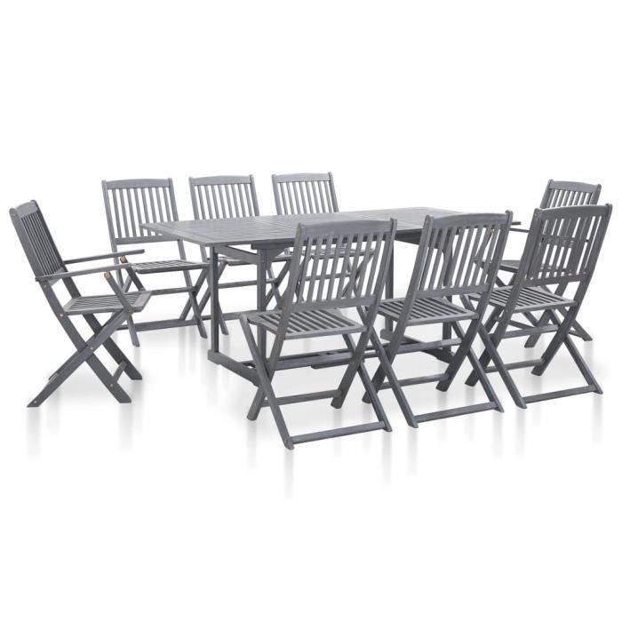 ENSEMBLE TABLE CHAISE FAUTEUIL DE JARDIN-Salon de jardin 9 pcs-Mobilier de jardin modern Bois d'acacia massif Gris