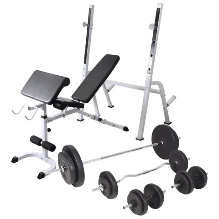 Bancs de musculation- avec support de poids jeu d'haltères 90 kg-150 x 45 x 123 cm