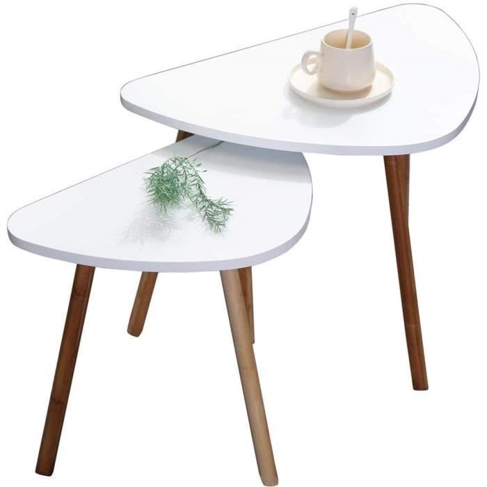 TABLE BASSE Etnicart - Lot de 2 tables basses blanches en bois scandinaves, 60 x 40 x 45 cm de haut et 46 x 30 x 41 cm de haut, 63