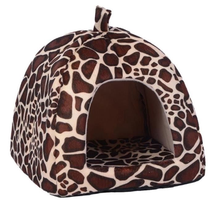 Corbeilles,Niche maison pour chien chat Niche en fraise douce, lit d'hiver chaud, niche grotte pour chien - Type Leopard Pattern-M