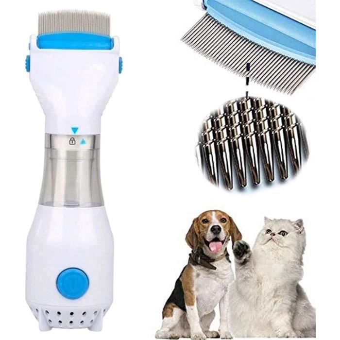 Peigne Anti Puces Electrique pour Chien,Éliminateur Automatique de Poux de Tête,Peigne de Nettoyage avec Trois Filtres(White,EU)