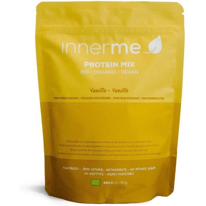 INNERME 1 Mélange protéiné en Poudre Recette 100% Bio et Vegan Protéines pour Musculation Parfum Vanille Faible en Sucres et 384