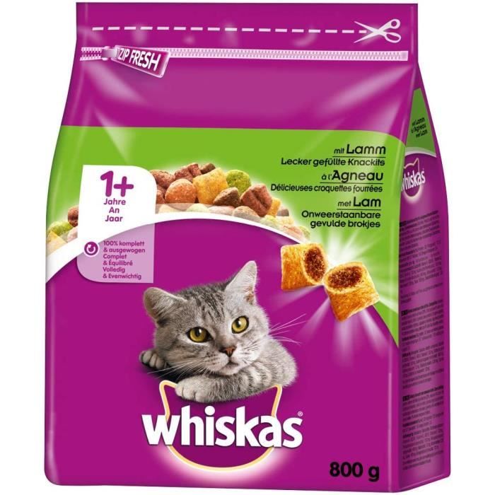 Whiskas-Nourriture sèche pour chat Adulte 1+ avec agneau (5 x 0,8 kg)