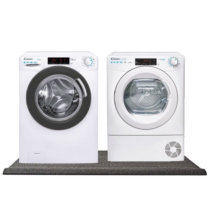 Pack CANDY Lave-Linge 13kg + Sèche-linge pompe à chaleur 11kg + Tapis de vibration 59 Blanc