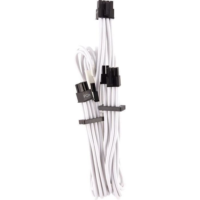 CORSAIR Premium Individually Sleeved Split PCIe cable (2 connectors), Type 4 (Generation 4), WHITE (CP-8920252)