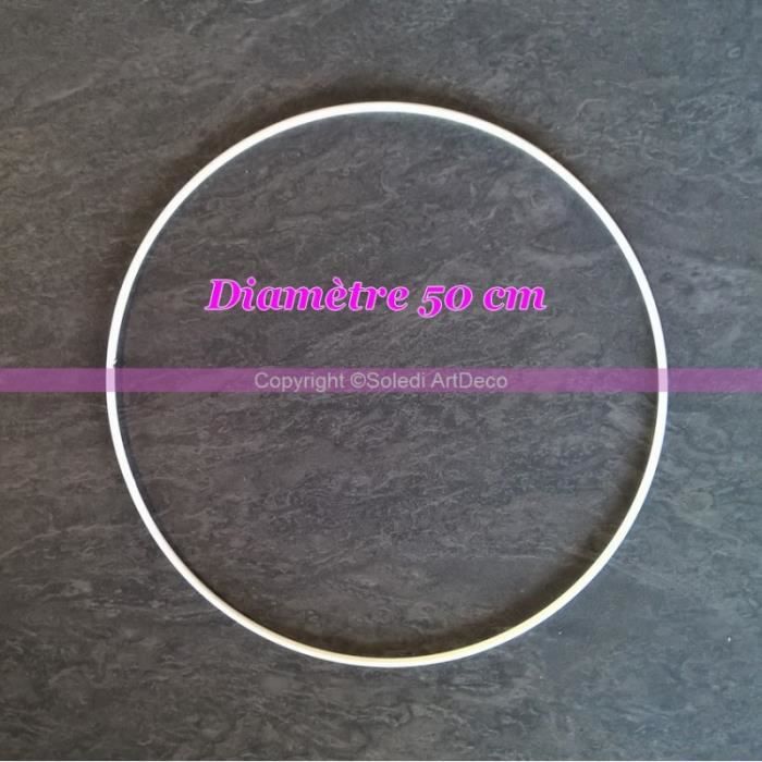 Grand Cercle métallique blanc diam. 50 cm pour abat-jour, Anneau epoxy blanc Attrape rêves - Unique