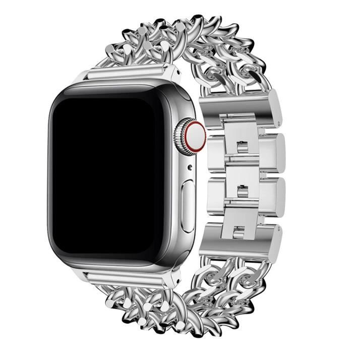 Bracelet chaîne en acier inoxydable Argent Compatible avec Apple Watch 38-40