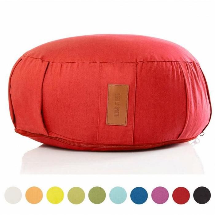 GORILLA SPORTS coussin de méditation rouge - Hauteur d'assise 18 cm - coussin de yoga avec rembourrage en balles d'épeautre -