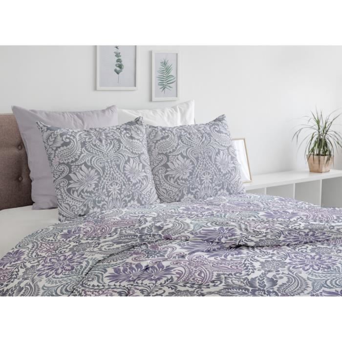 Parure de Draps 4 Pièces BELLADONNA - 100% Coton 57 Fils - 2 Personnes 240x300 cm - Violet Prune