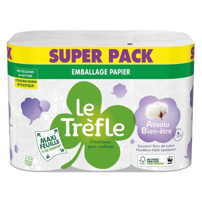 Le Trèfle® Maxi Feuille Absolu Bien-être x12 rouleaux - Emballage papier