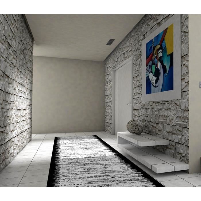 Tapis de couloir Gris bord Noir 80x300cm