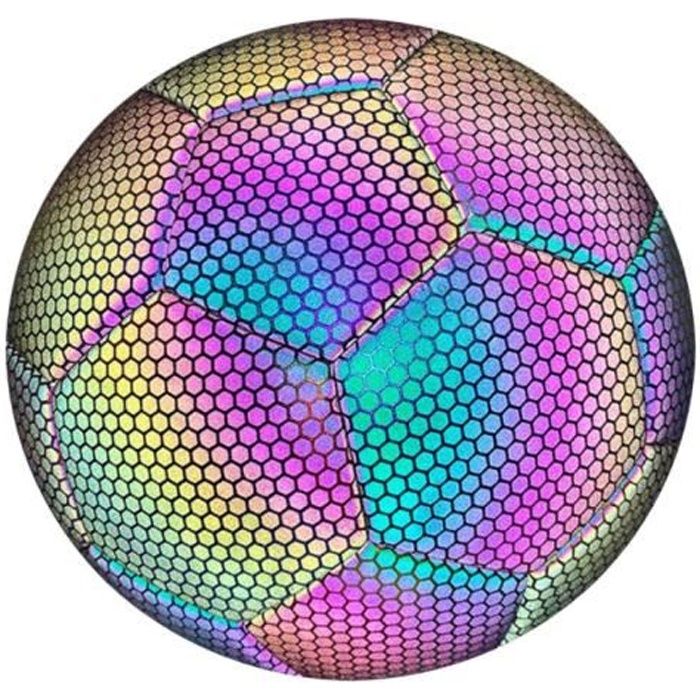 Ballon de football lumineux - Réfléchissant - Holographique - Brille dans le noir - Pour l'utilisation en intérieur et en extérieur