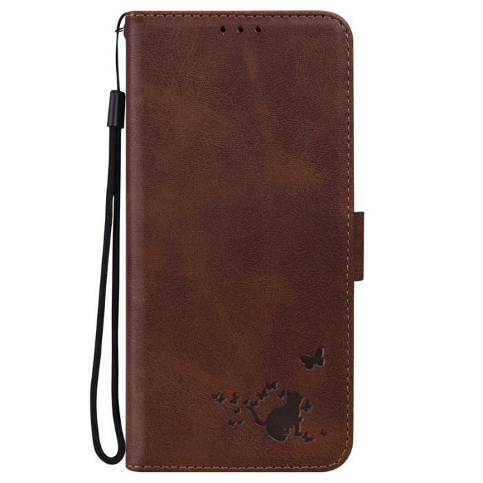 Pour OnePlus Nord 2 5G 6.43- Housse Etui marron PU Cuir Housse Téléphone Butterfly Cat Etui Flip Pochette DIFLK2
