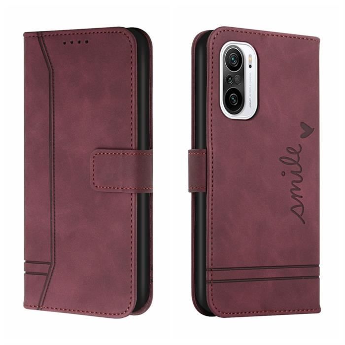 Coque pour Xiaomi Mi 11i en Cuir PU , Fermeture Magnétique Flip Motif Amour Vin Rouge