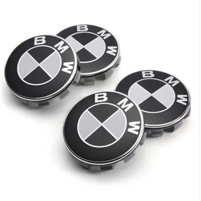 4 X CENTRE DE ROUES CACHE MOYEU BMW CLASSIQUE LOGO NOIR DIAMETRE 68 MM NEUF