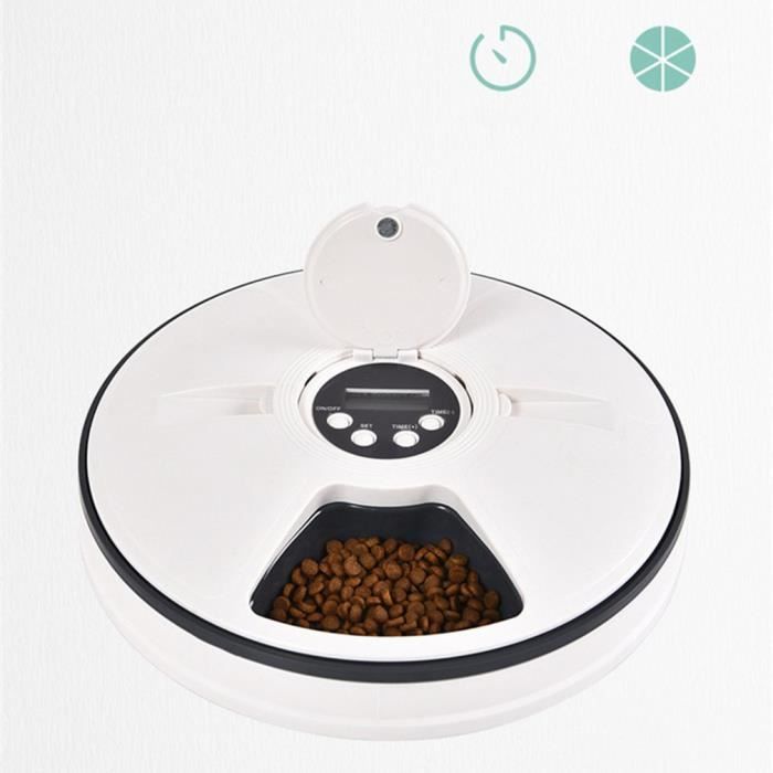 mangeoire chien automatique à minuterie intelligente à six trous pour animaux de compagnie - Distributeur automatique pour chat