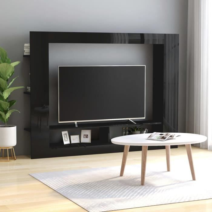 Meuble TV Noir brillant 152x22x113 cm Aggloméré