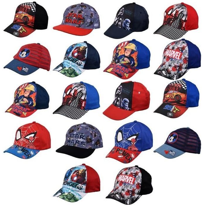 Casquette enfant MULTILICENCE: Pat Patrouille, Mickey, La reine des neiges, Marvel, Avengers.... Couleurs - Pack de 3 Casquettes