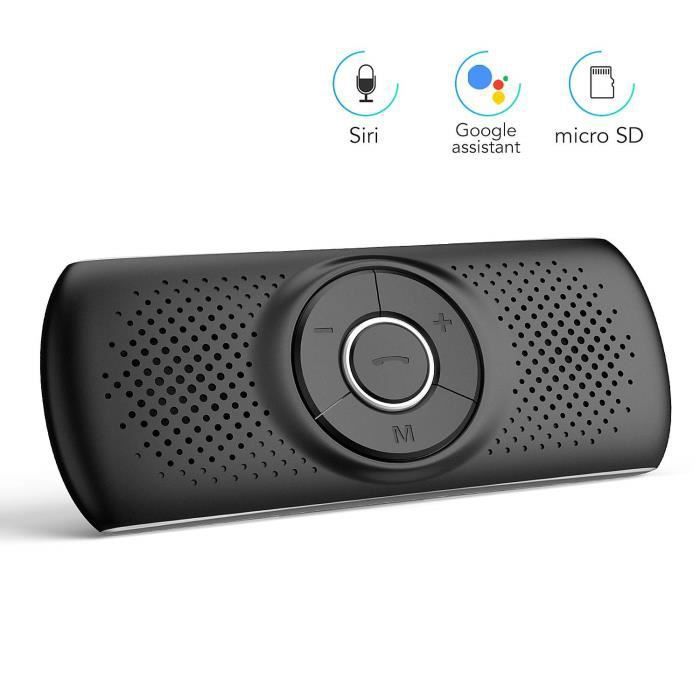 Kit Mains Libres Voiture Bluetooth 4.2 avec Clip Haut-Parleur Micro Intégré, Reconnexion Automatique, iOS Siri&Assistant Google