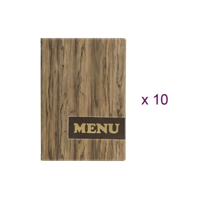 Lot de 10 protège-menus design format A4 effet bois Wood - Hôtel - Restaurant 7 Marron
