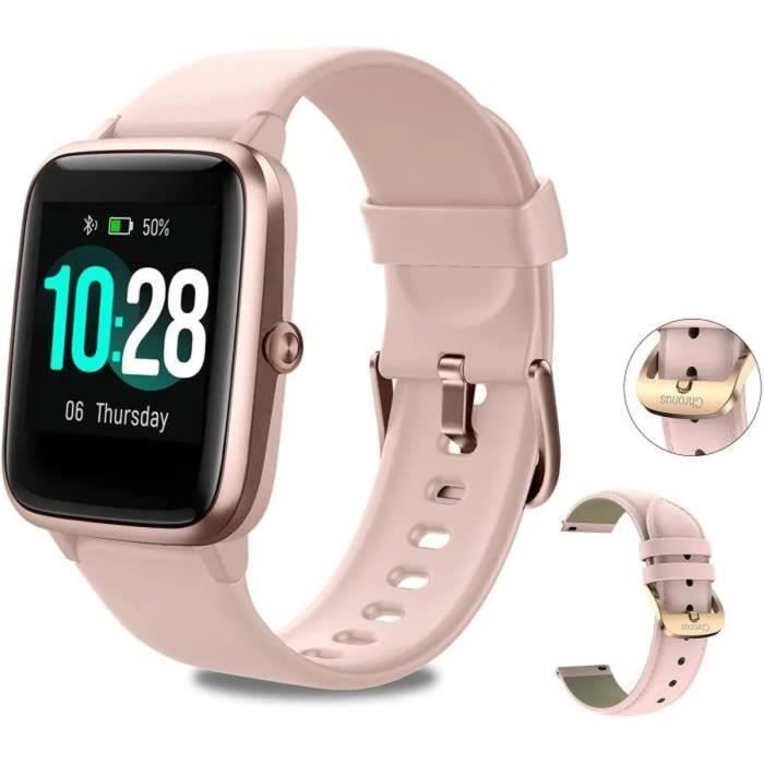 Montre Connectée Femmes Homme Smartwatch Tactile Bracelet Connecté Etanche Sport Podometre Cardio Montre , pour Android iOS-Rose