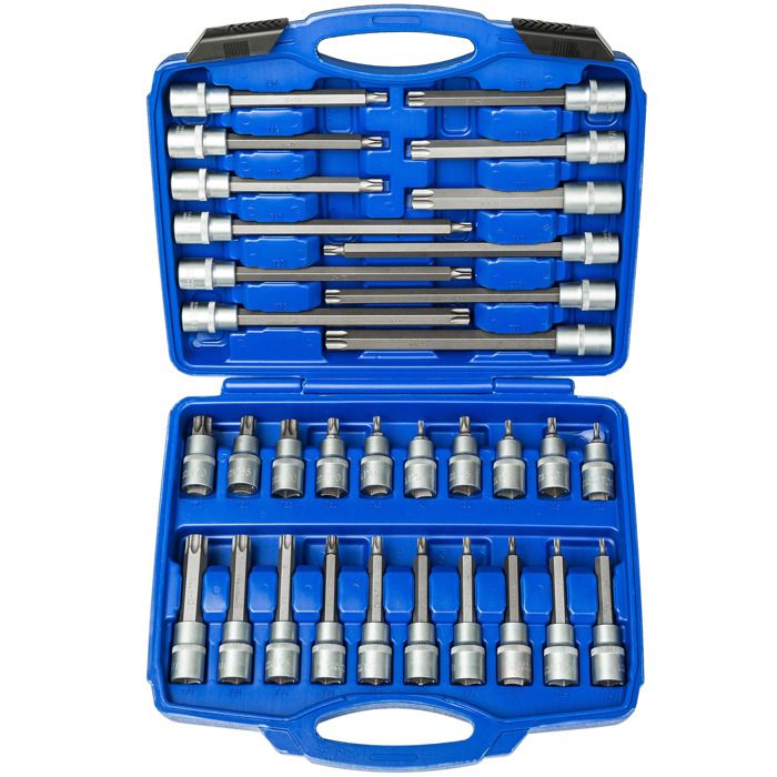 TECTAKE Coffret à Outils 32 Pièces Douilles Torx et Embouts longs en Acier Chrome Vanadium