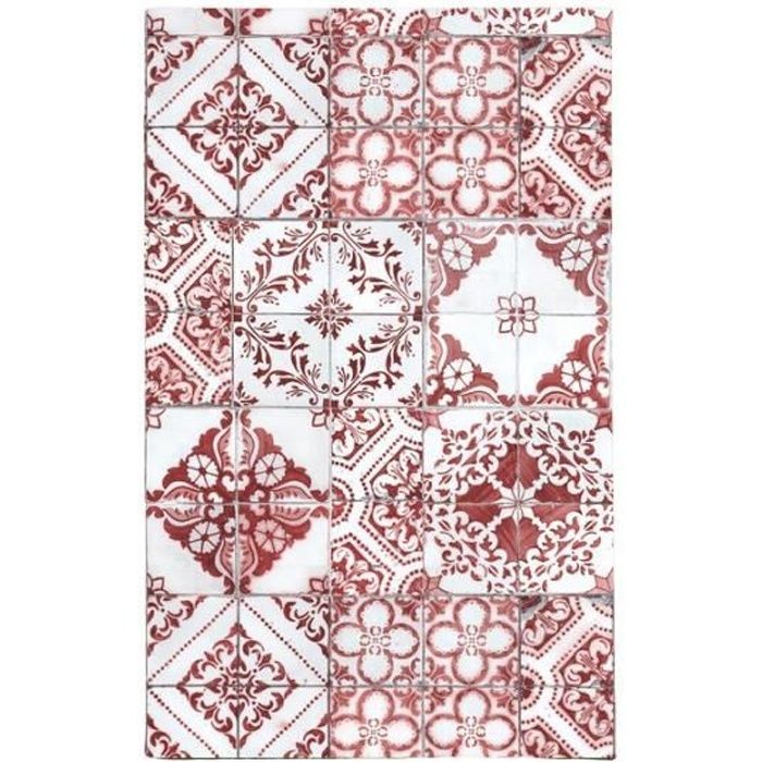 TOODOO - Tapis motifs carreaux de ciment rouge 45x75