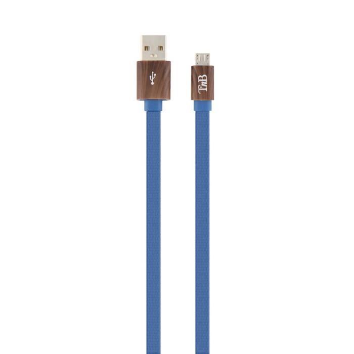 TNB WOODLE - Câble micro USB plat tressé 1m - bleu