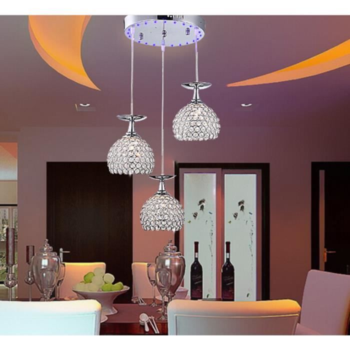 Lustre Cristal 3 Ampoules LED, Verre Renversé Bar. Livraison sans ampoule, Diamètre:150MM, H: 100CM. Hauteur réglable:0.8m. Maté...