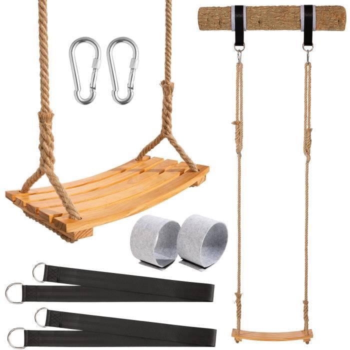 Yangbaga Balançoire en Bois Enfant/Adult -50*25*2.5cm,avec Corde Jute Réglable Durable/Sangles/Mousquetons/tissu résistant à l'usure