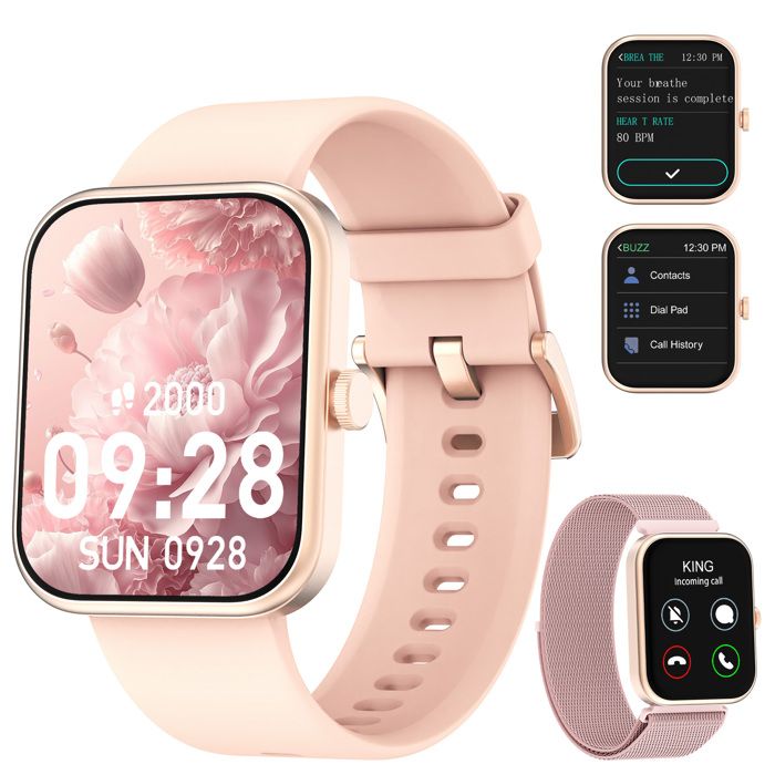 Blackview R50 Montre connectée femme Appel Bluetooth Notification Message 100 Modes sportifs Santé des femmes pour iOS Android-rose