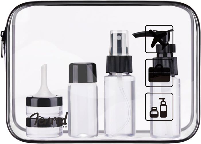 Trousse de Toilette Transparente | Kit Voyage Avion avec 6 Flacon