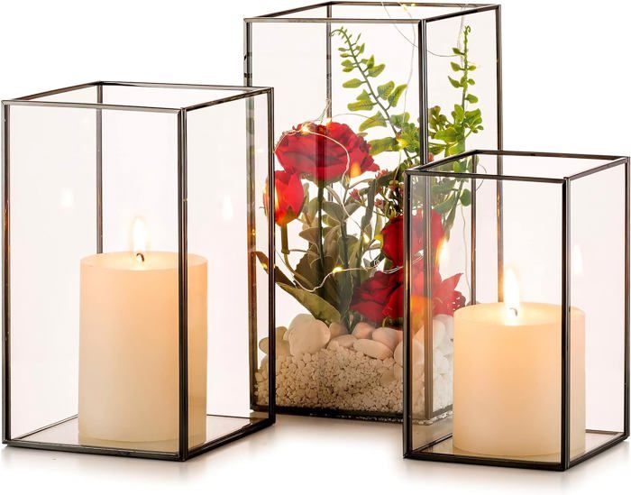 Lot De 2 Bougeoirs Hurricane En Verre – Transparent – 9,5 X 15,2 Cm – Neuf
