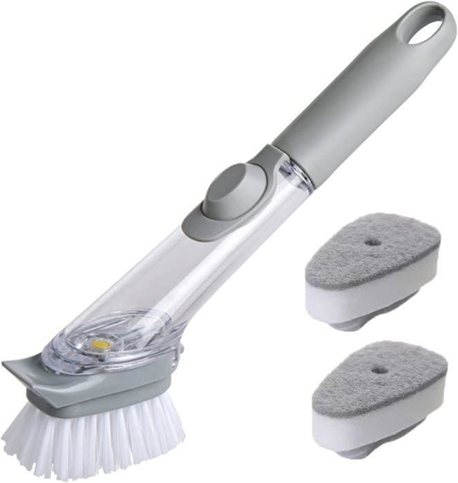 Brosse Nettoyage 2-en-1 BOYMA - Distributeur Savon Intégré - 2 Recharges Incluses - Pour Cuisine Et Vaisselle