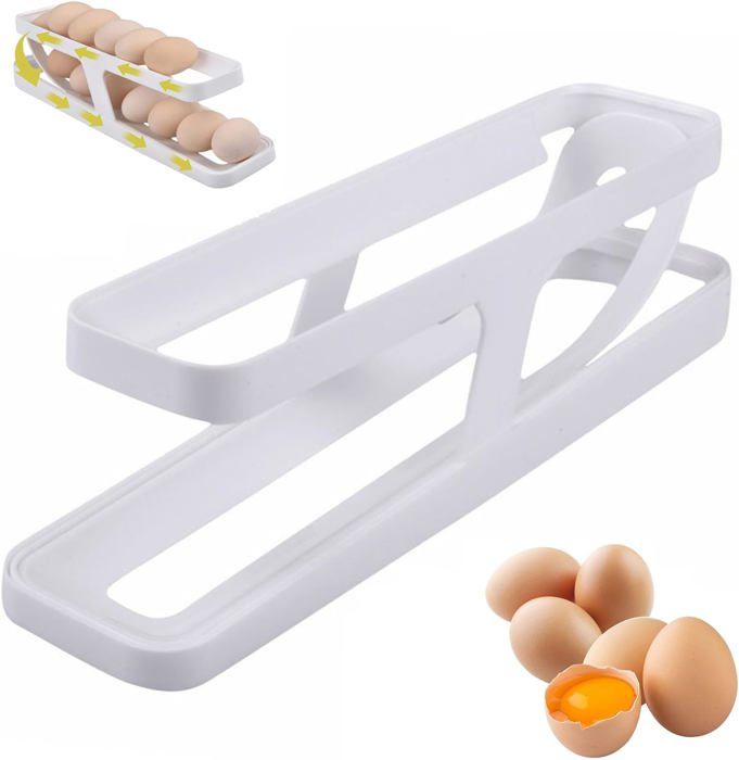 Distributeur D'Oeufs Frigo 2 Niveaux Gris - Rangement Automatique Style Escalier Roulant