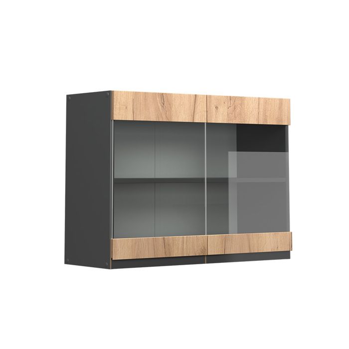 Armoire en verre R-Line 80cm J-Shape Chêne de force doré/Anthracite Vicco 39743
