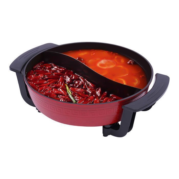 Fondue Électrique à Double Compartiment avec Base Chauffante - Poêle Électrique 6L - Marmite Électrique avec Revêtement