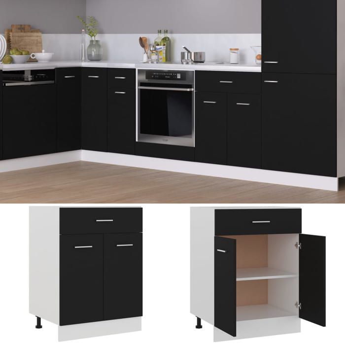 Armoire de plancher à tiroir Meuble bas cuisine Armoire rangement Noir 60x46x815cm Bois ingénierie 8074823 FrenchDays