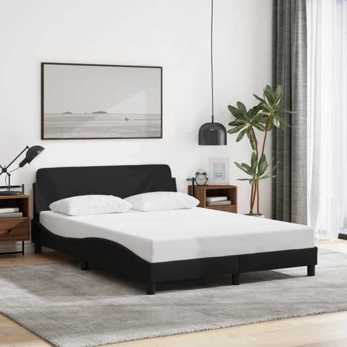 Lit classique double - Cadre de lit - sans matelas - noir 140x190 cm tissu DECO JA1220770