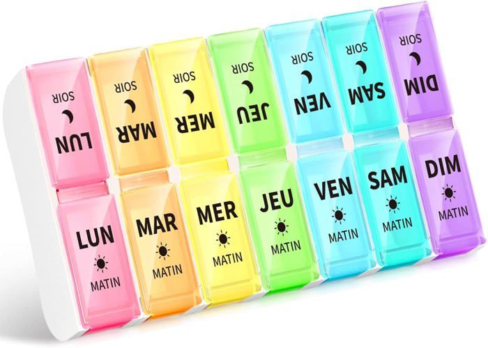Pilulier Semainier 14 Compartiments (matin Et Soir) - Français - En Plastique Multicolore - Neuf