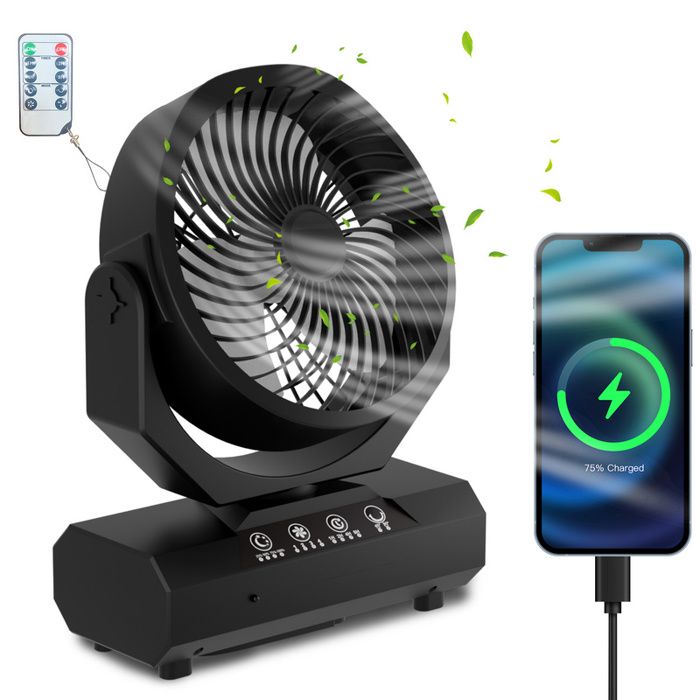 Hengda Ventilateur de Table avec Lumière LED Ventilateur Portable Rechargeable 20000mAhVentilateur Pour Camping Noir - Hengda