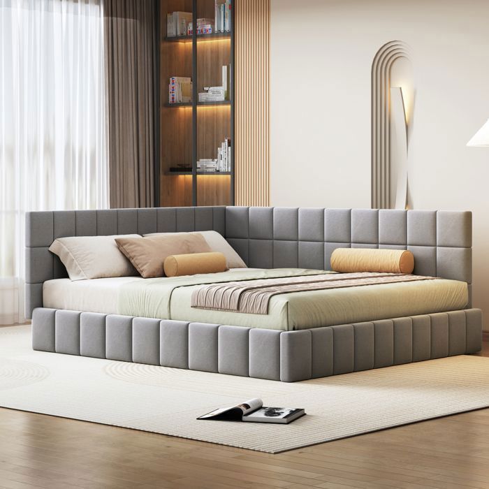 Canapé - lit rembourré 160 * 200 lit multifonctionnel avec sommier à lattes en tissu velours pro - peau gris