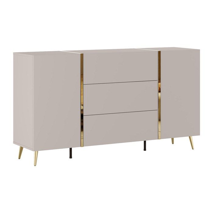 Buffet avec 2 portes et 3 tiroirs - Beige et Doré - MARZIALO