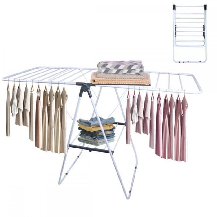 Étendoir à Linge Pliable Extensible 138-238cm - 44 Trous Anti-Vent Grande Capacité Intérieur Extérieur