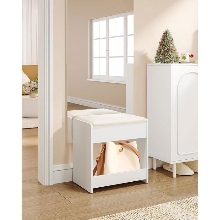 Tabouret de Coiffeuse Chaise Rembourrée de Maquillage Repos-Pieds Patins Antidérapants pour Chambre Dressing Entrée Blanc