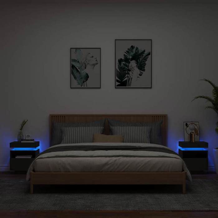 Clarence* Lot de 2 Armoires de chevet - Table de Lit/Armoire de rangementavec lumières LED noir 40x39x485 cm &Europ2983154