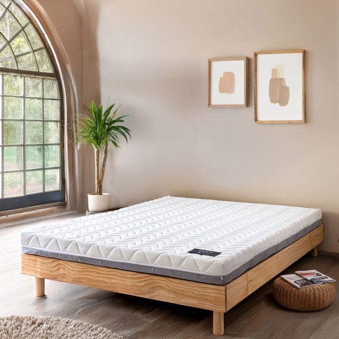 Ensemble matelas ferme mousse Tranquillité 2.0 + Sommier kit adulte en bois massif bois clair 140x190 - Bois clair - Terre de Nuit