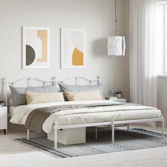 Cadre de lit métal - vidaXL - 200x200 cm - Blanc - Acier enduit de poudre - Lattes en métal - Espace de rangement